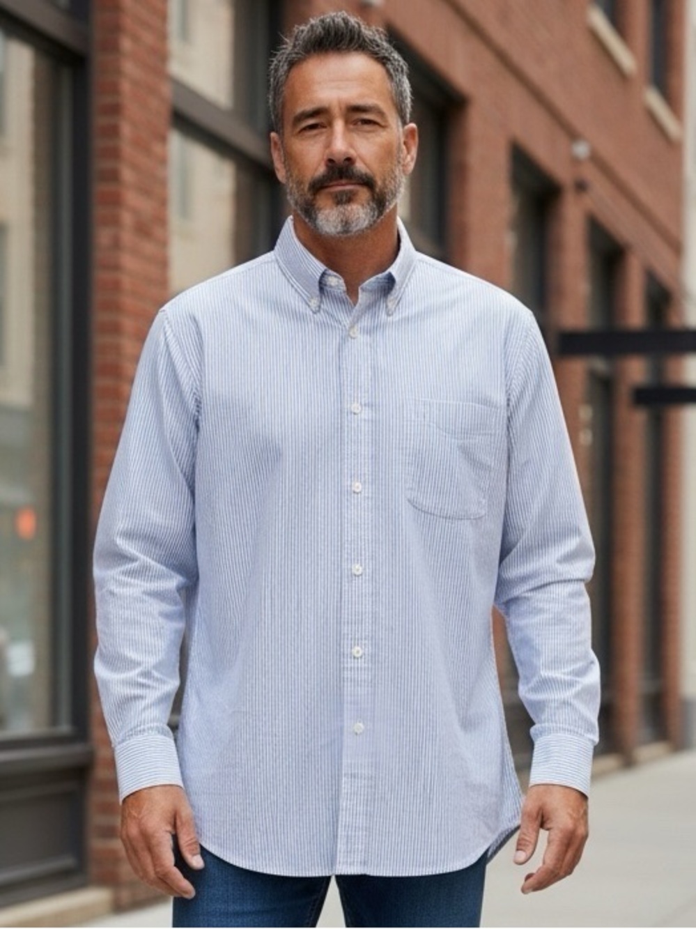 PAUL FREDRICK Men’s Striped Blue Shirt. Sz. L